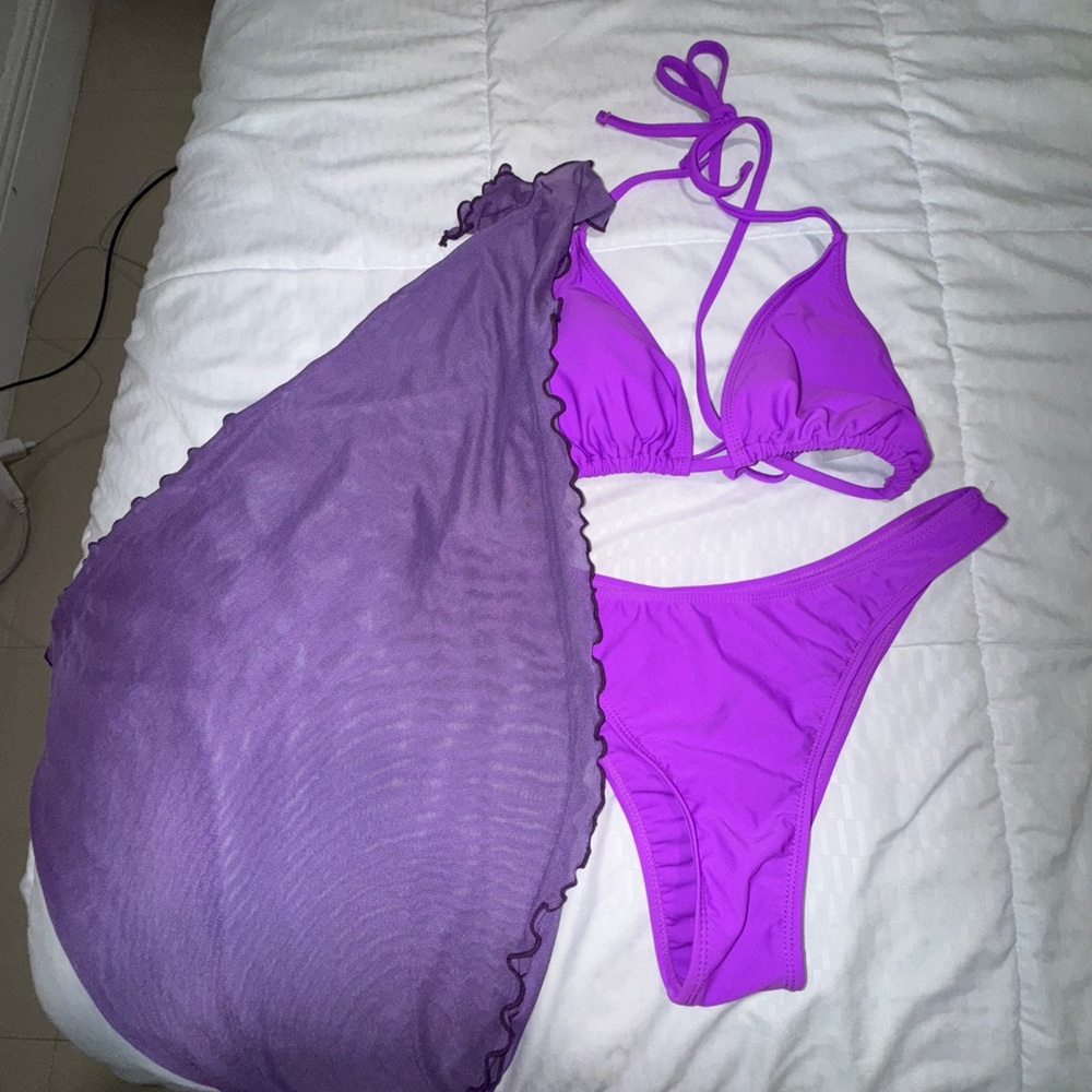 Vibrant Purple Bikini Set with Cover-Up